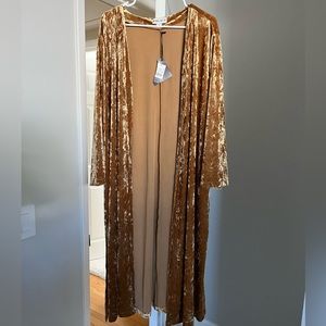 Ava & Viv Dark Golden Crushed Velvet Duster Cardigan Size 3X